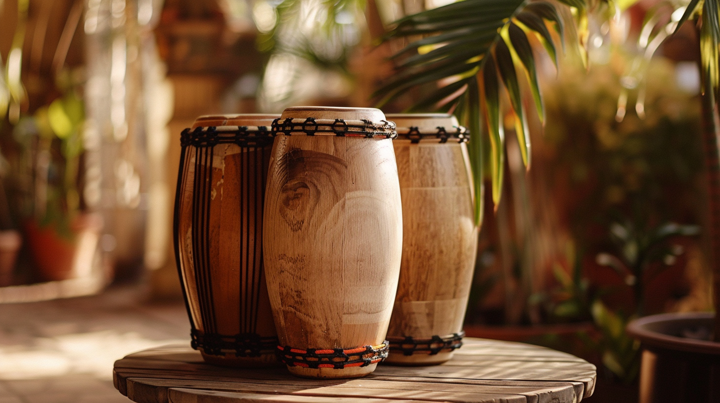 Polished Wooden Conga Drum in Retro Boho Style