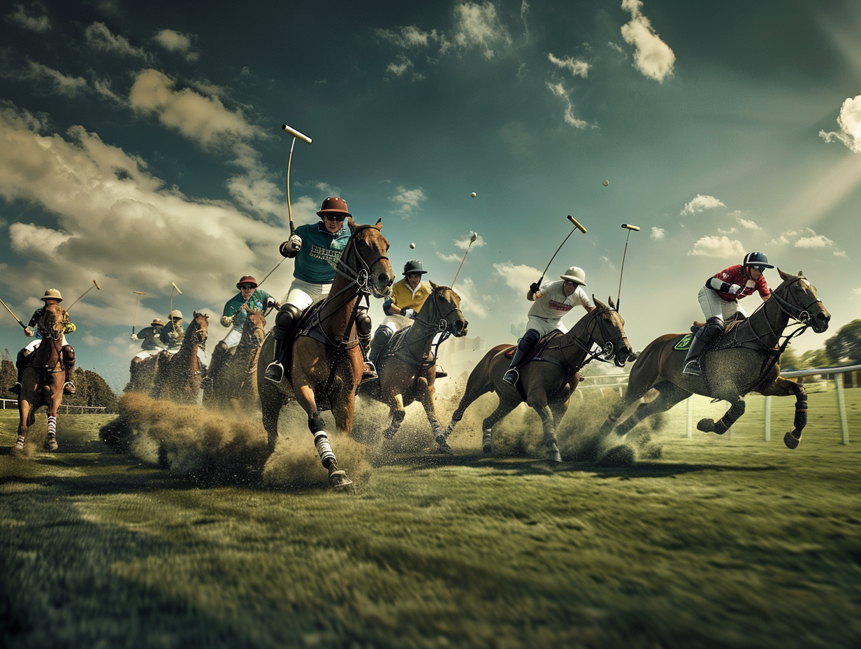 Polo Game: Players on horses running fast