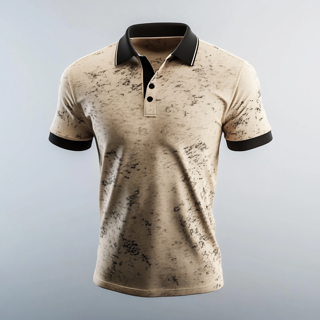 Polo in dark tan, black, light cream, 60s style.