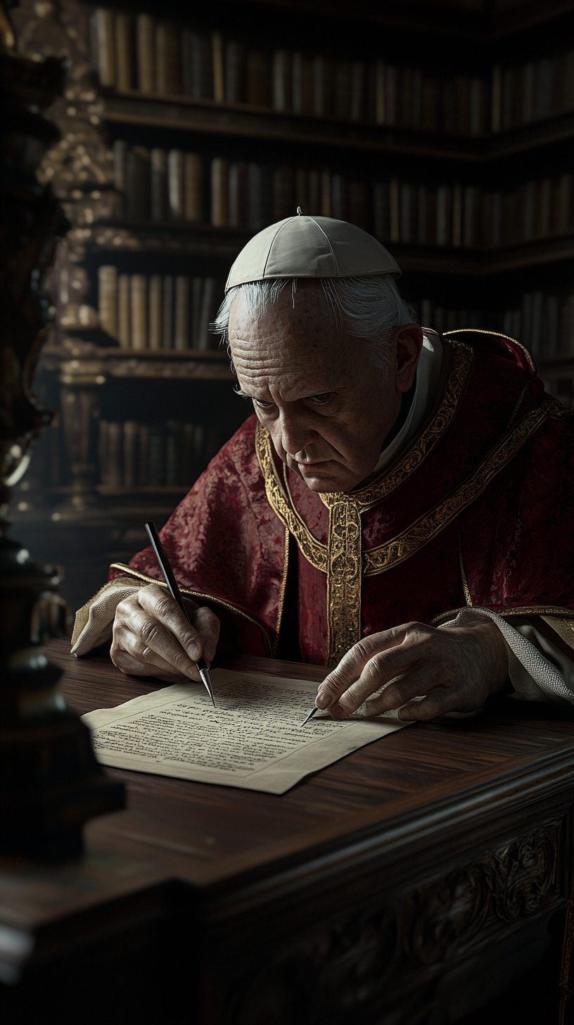 Pope Clement V Writing Serious Letter, 14th Century