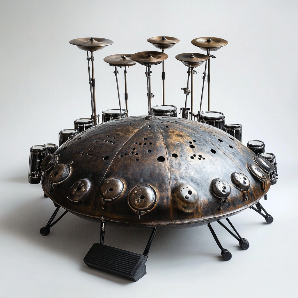 Portable metal drum kit with handpan structure