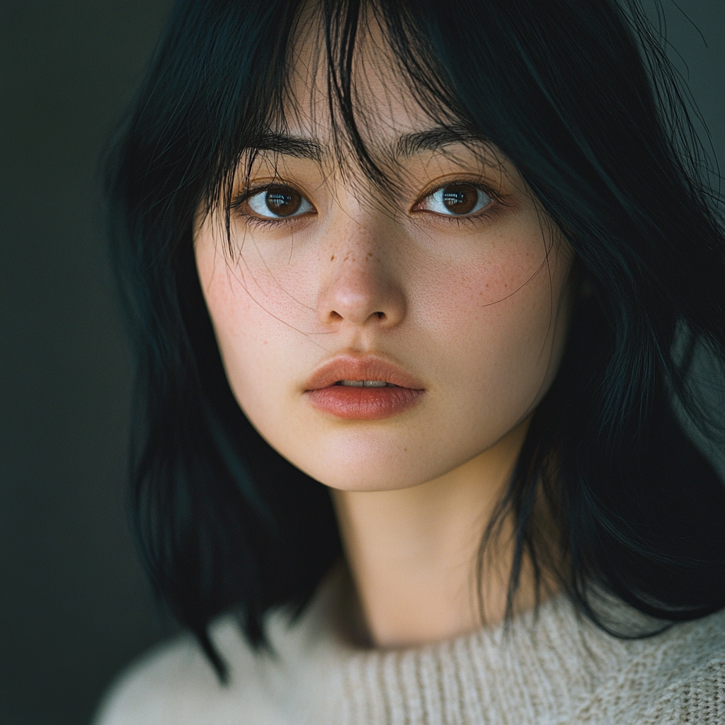 Portrait of 28-Year-Old Woman, Black Hair, Natural Light