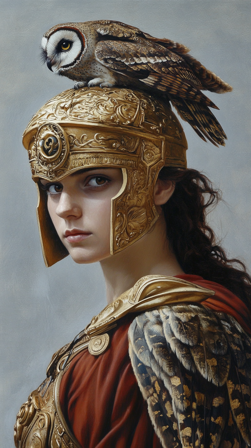 Portrait of Athena with Owl Helmet, Reflecting Intelligence