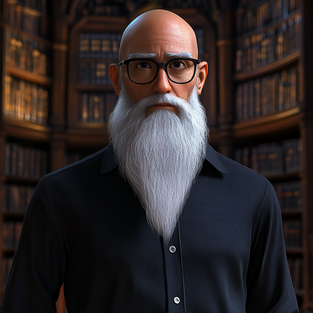 Portrait of Bald Man in Library - 3D Animation