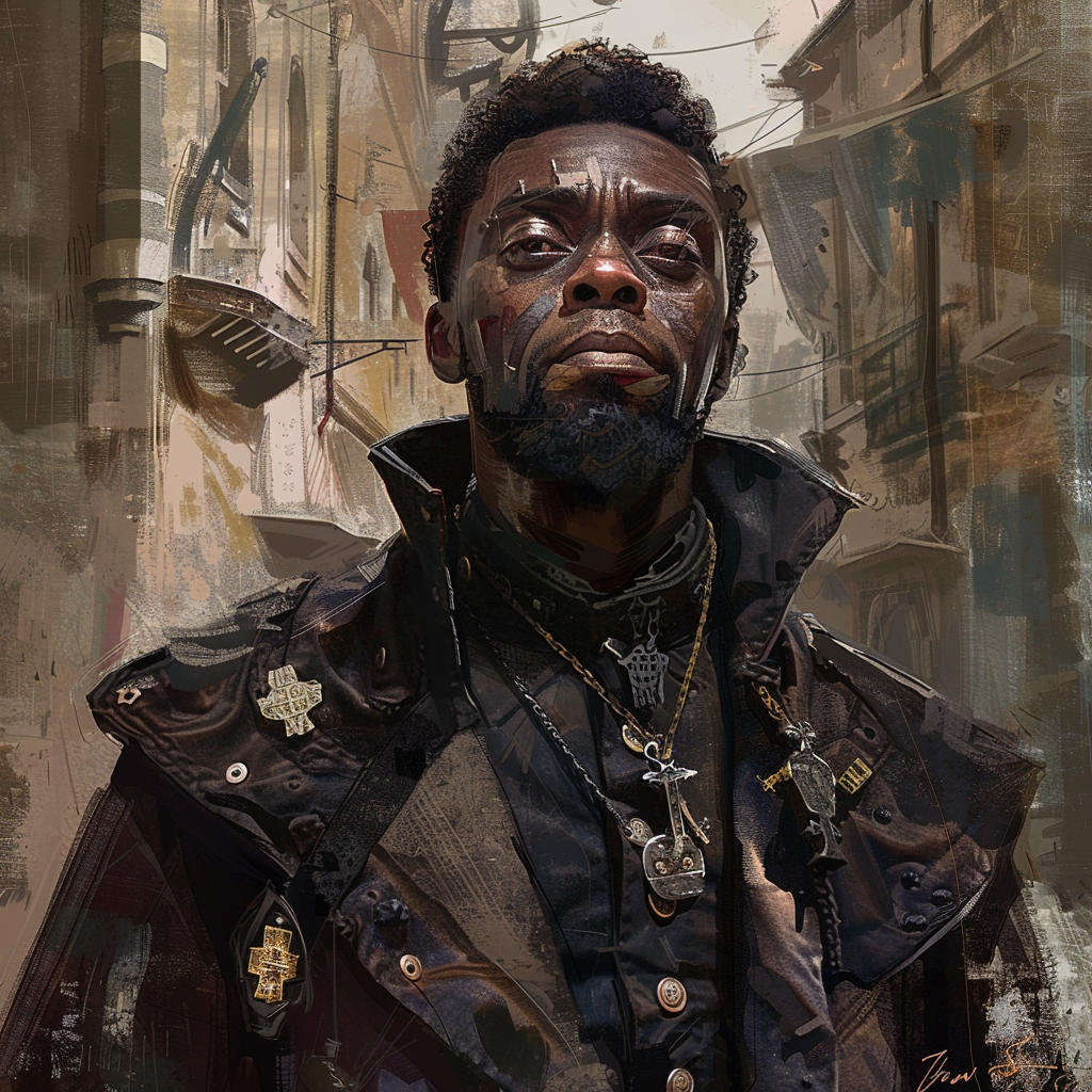 Portrait of Black Priest of Sigmar in rugged clothing.