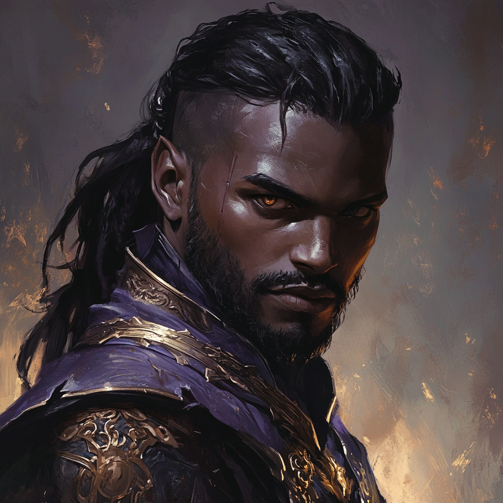 Portrait of Evil Male Dark-skinned Drow Necromancer Druid