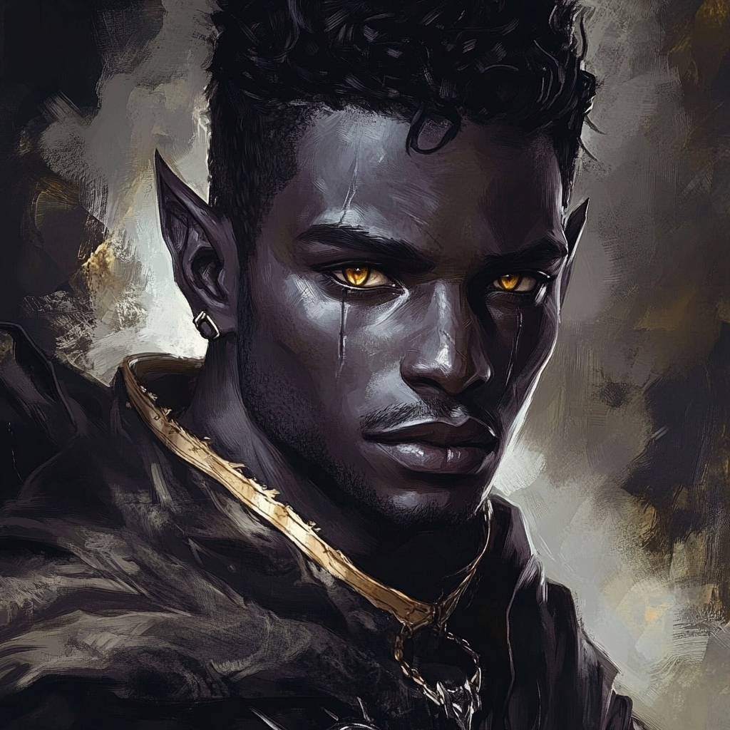 Portrait of Evil Male Drow Necromancer Druid