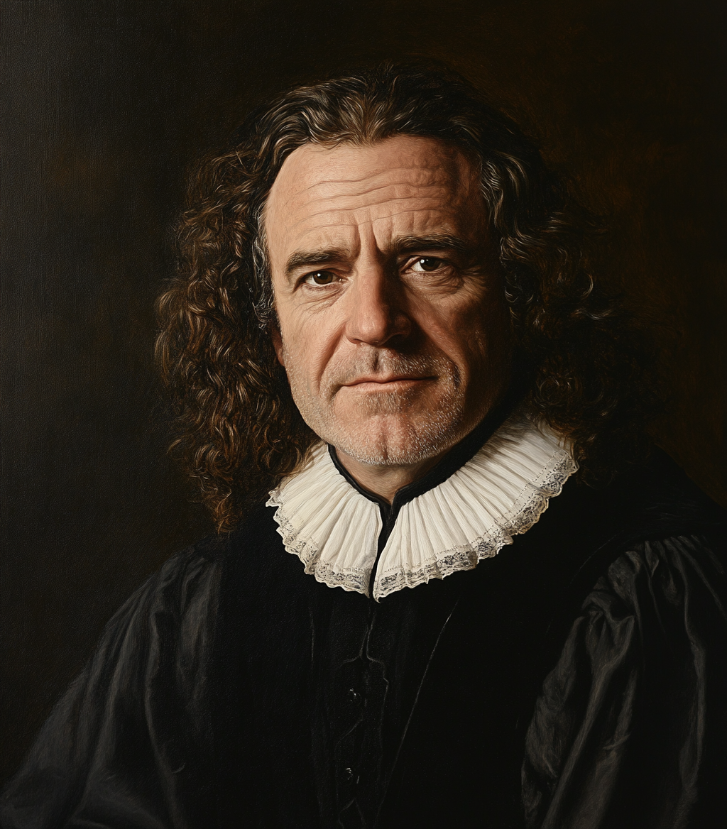 Portrait of Mel Gibson as Puritan Reverend in Rembrandt style