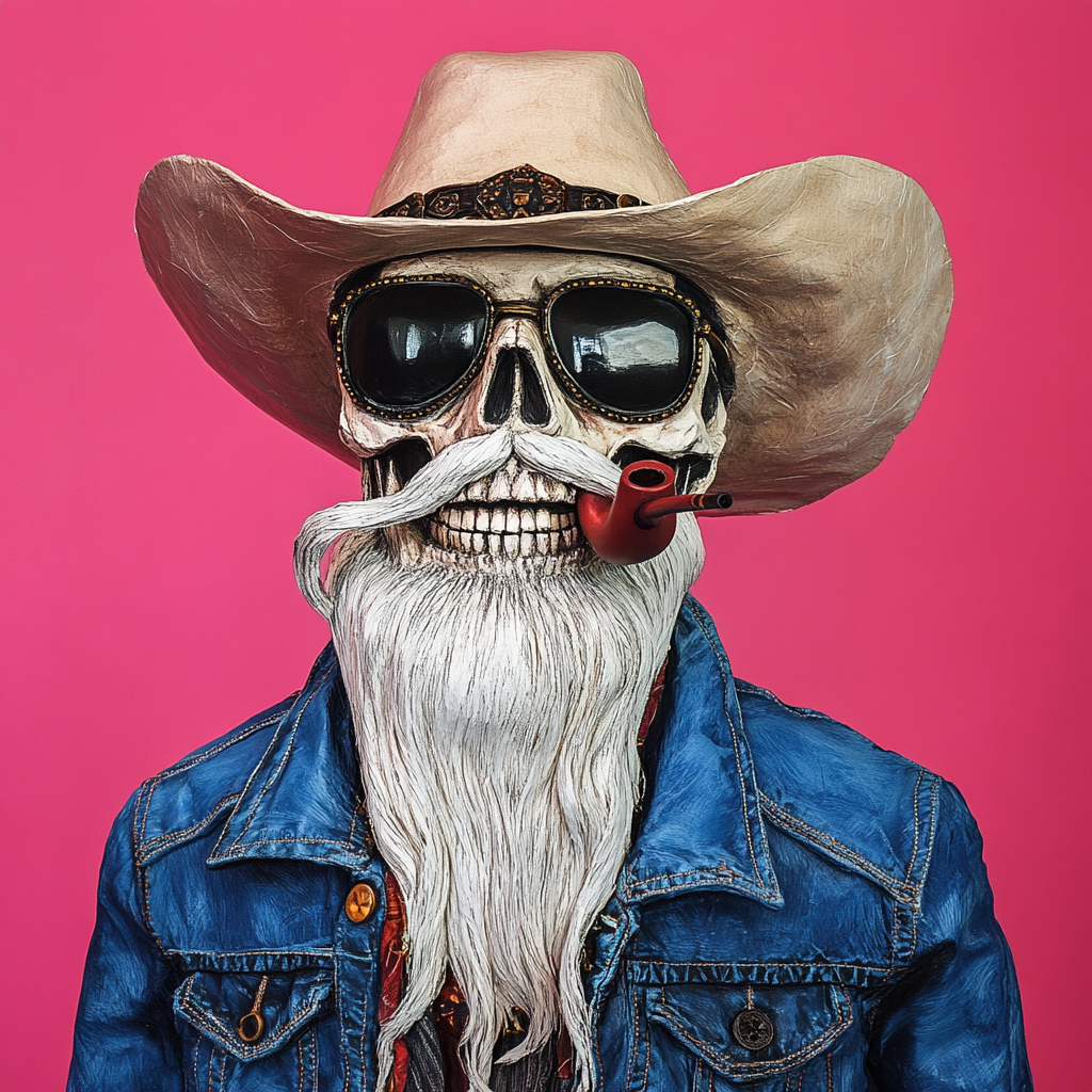 Portrait of Smiling Cowboy Skull with Aviator Sunglasses