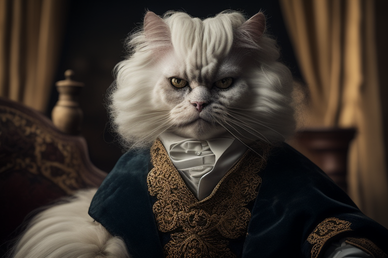 Portrait of White Cat as 18th Century Lord