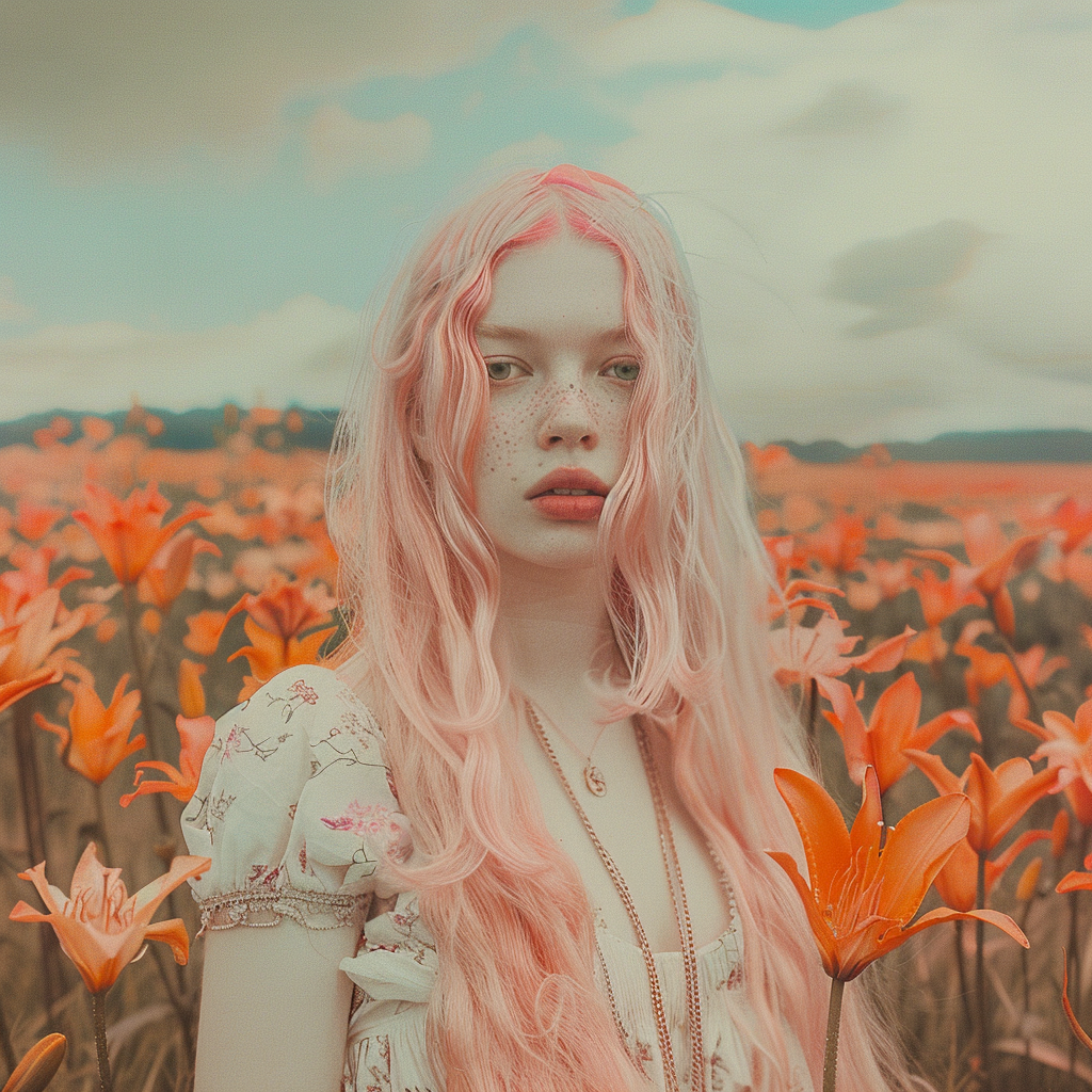 Portrait of Young Woman in Field of Lilies