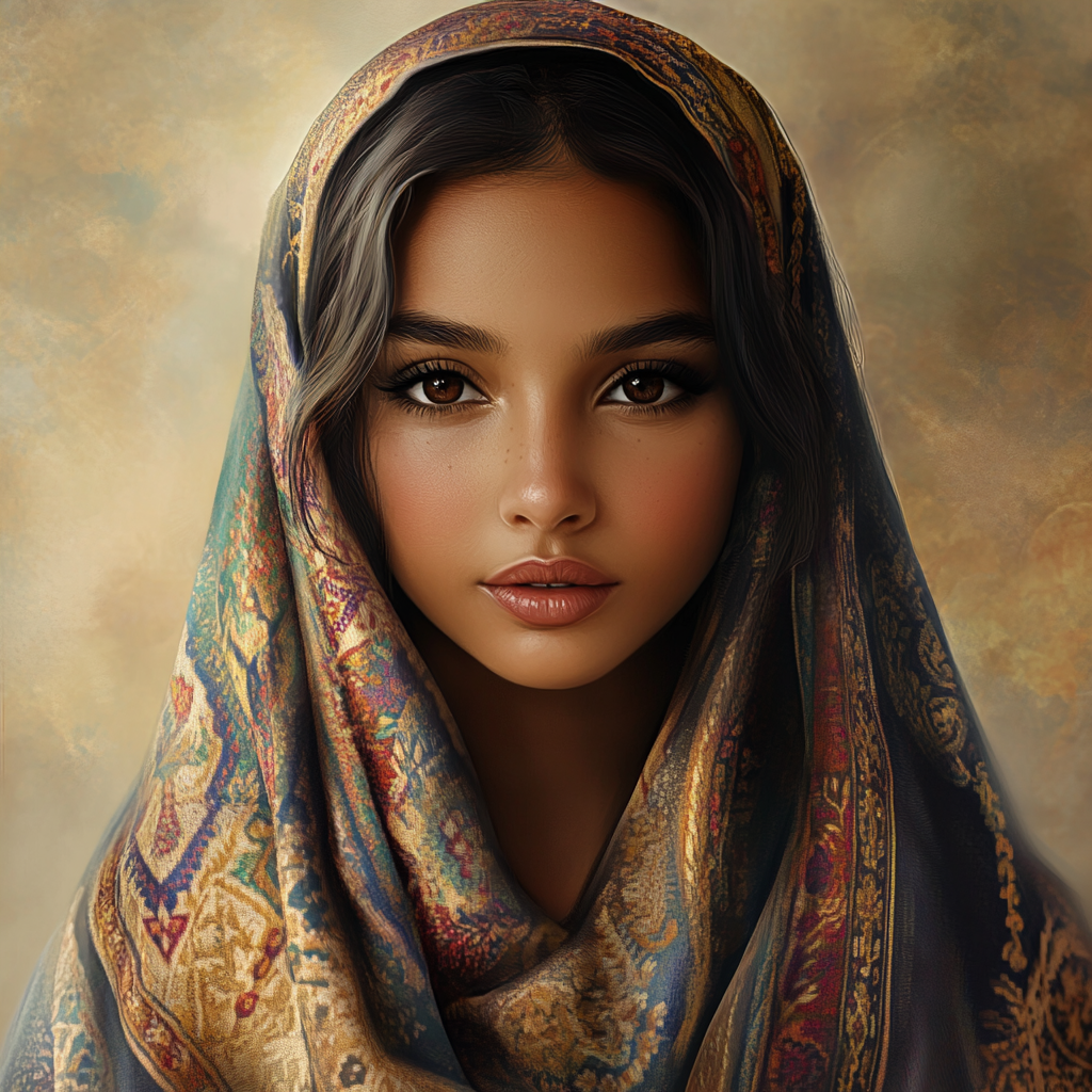 Portrait of a Moroccan woman with traditional veil.