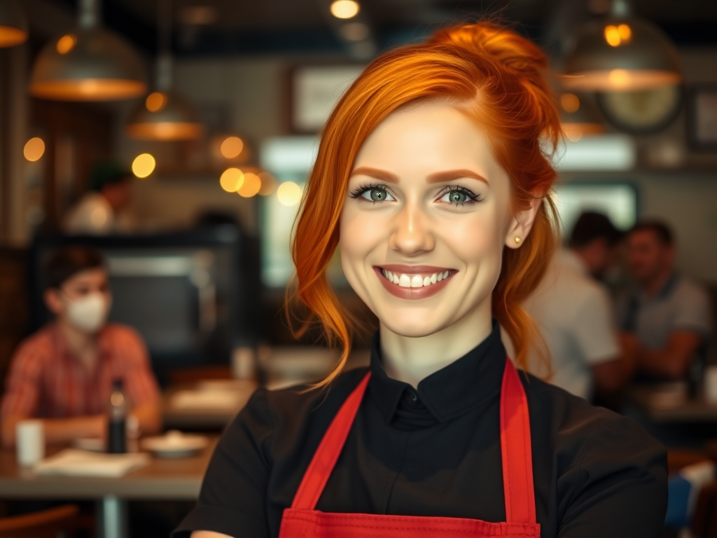 Portrait of a happy waitress at restaurant.