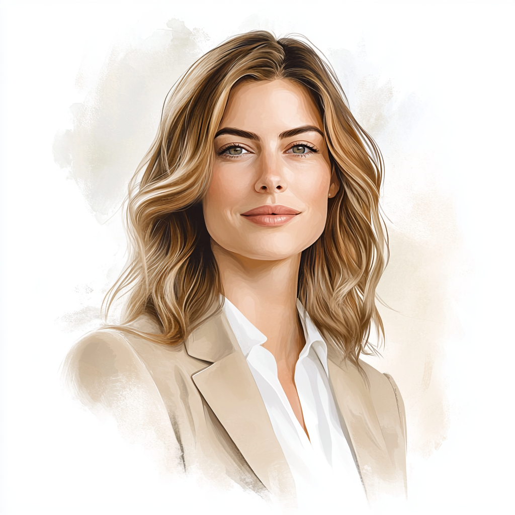 Portrait of confident Caucasian woman in stylish beige blazer