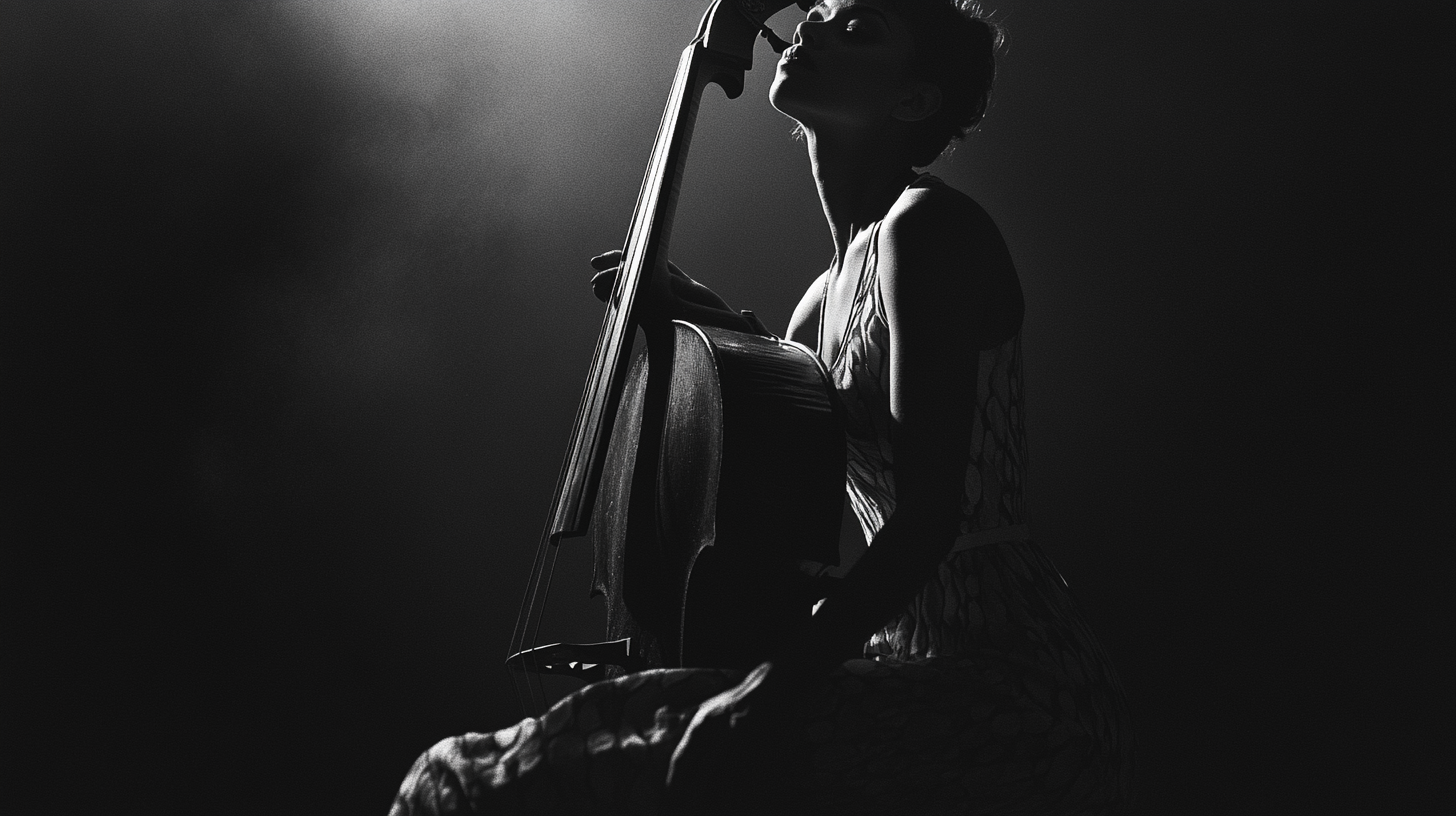 Portrait of female cellist in low light