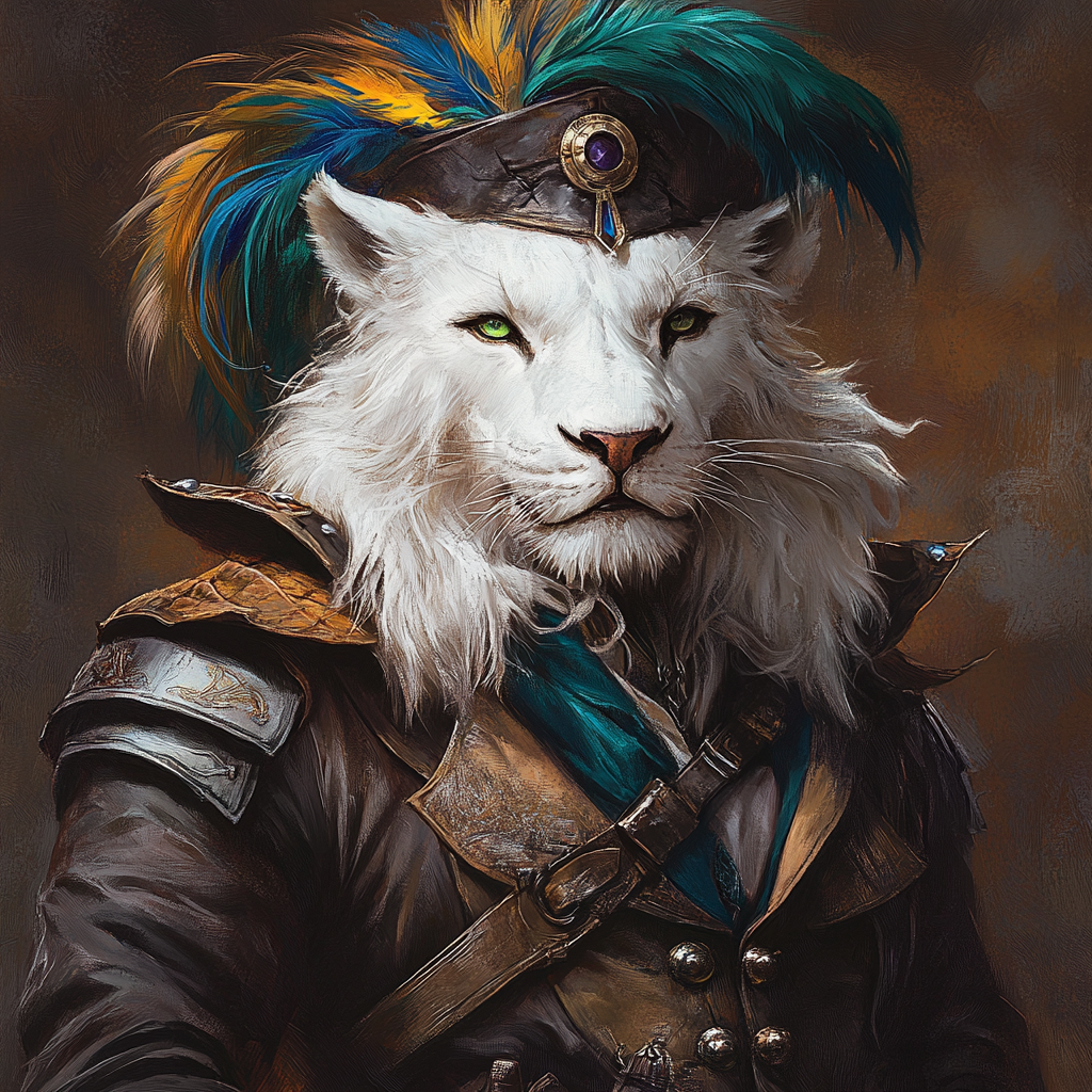 Portrait of fierce lion warrior in unique outfit.