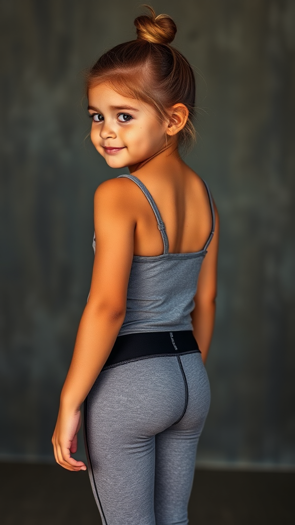 Portrait of freckled Irish girl in Nike leggings.