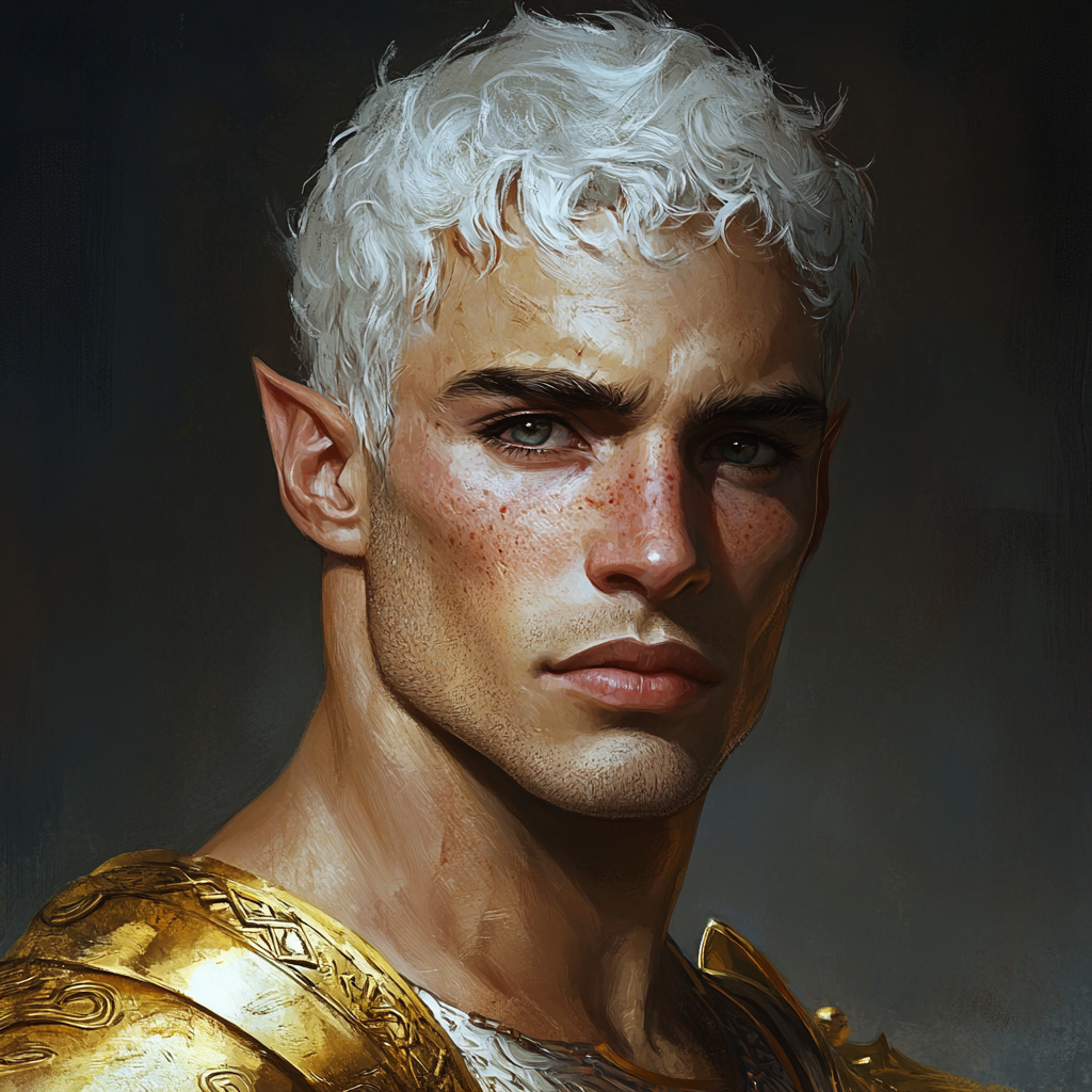 Portrait of half orc in golden high elf armor