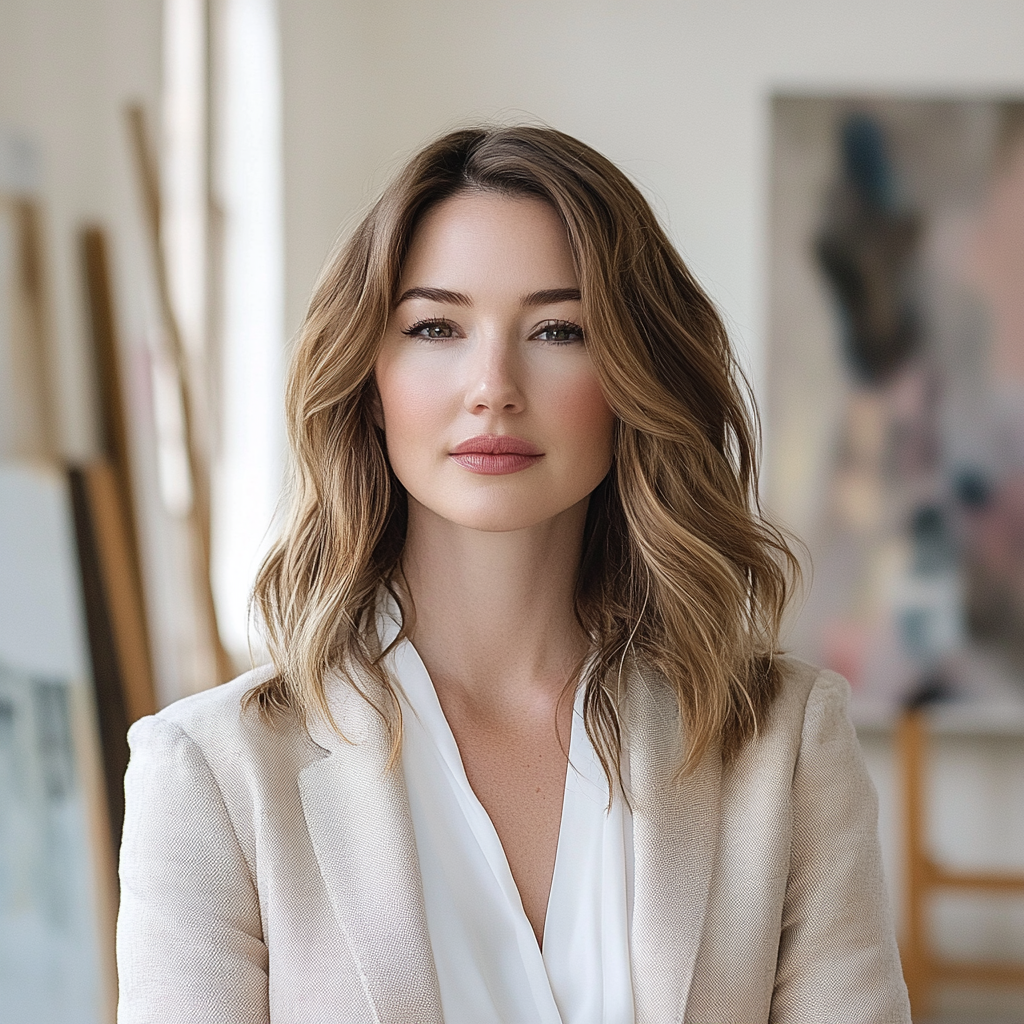 Portrait of mid-30s Caucasian woman with light brown hair.