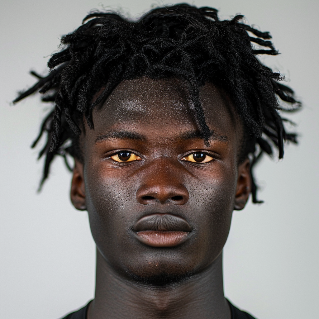 Portrait of serious Black English-Nigerian football player.