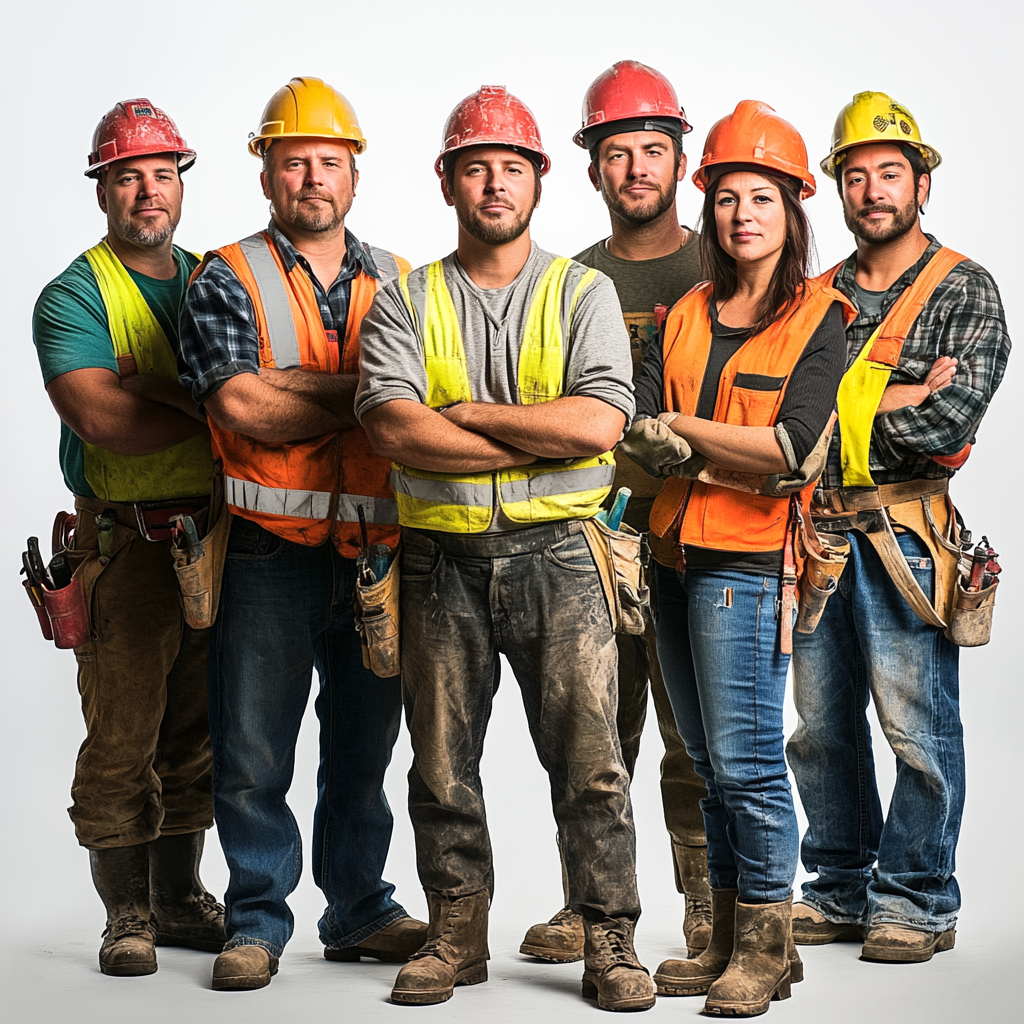 Portrait photography of construction workers in professional clothes.