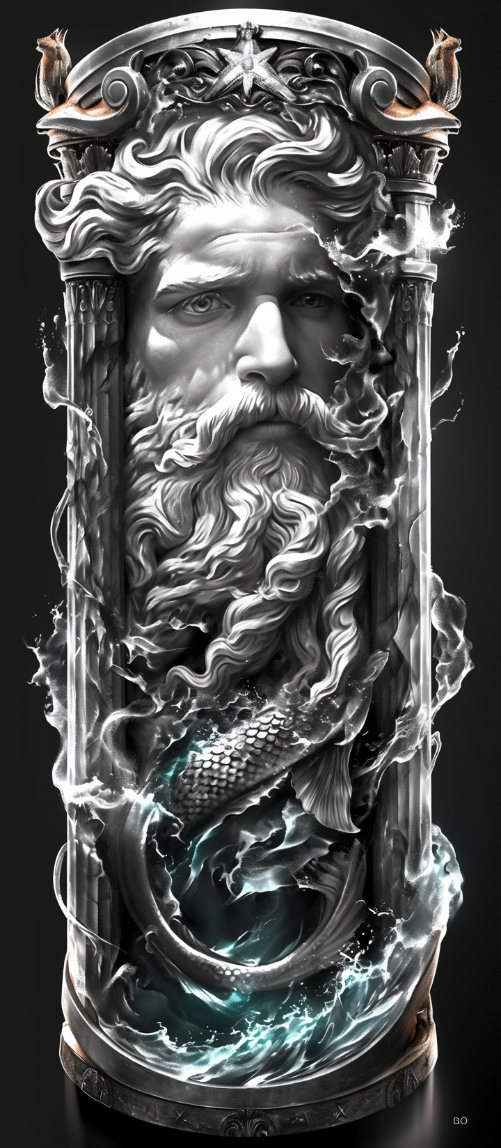 Poseidon Tattoo Design: Hyperrealistic Chicano Style Image