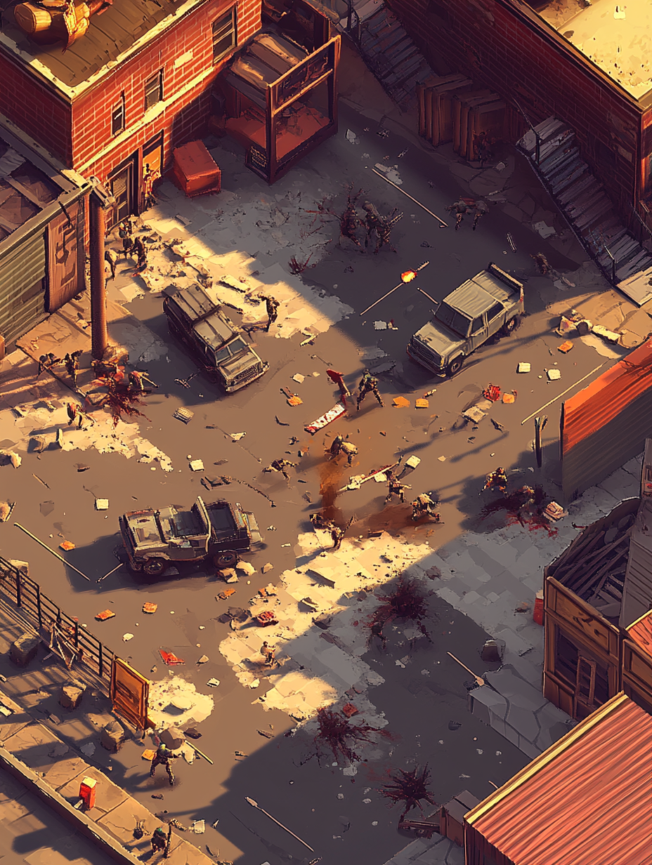 Post-apocalyptic SWAT team fighting zombies in low-poly 3D.