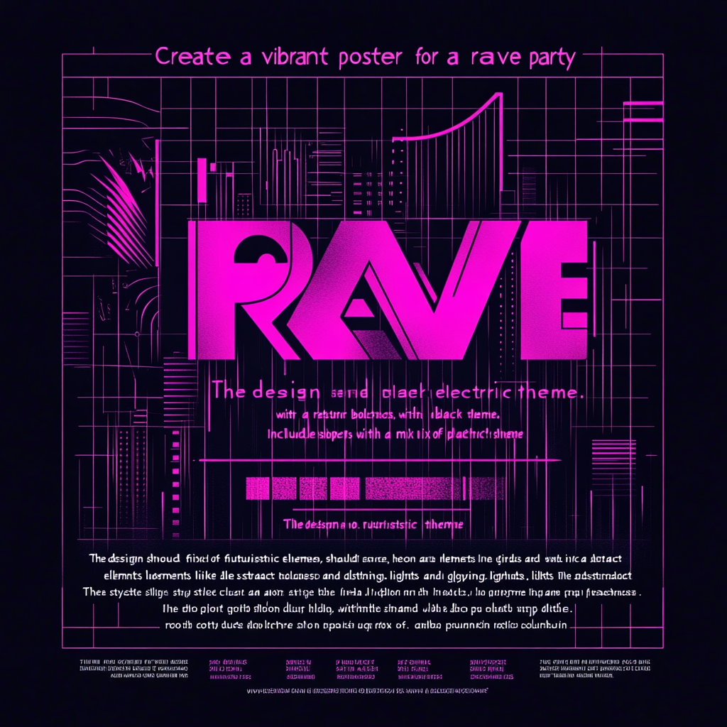 Poster for rave party with retro-futuristic theme and neon colors.