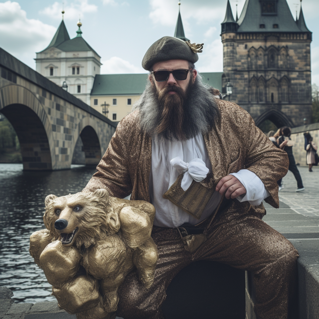 Bearded man on Prague's Charles Bridge