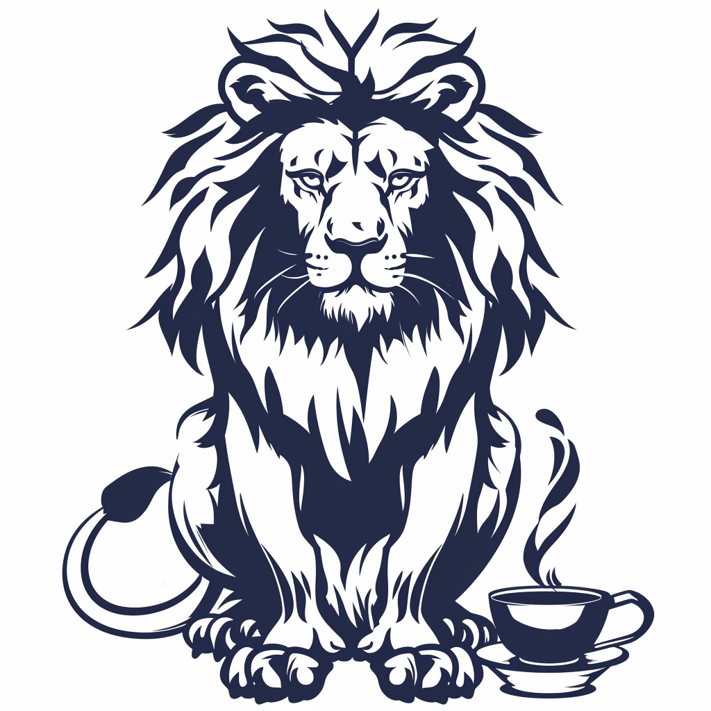 Premier League lion logo with tea cup, elegant touch.