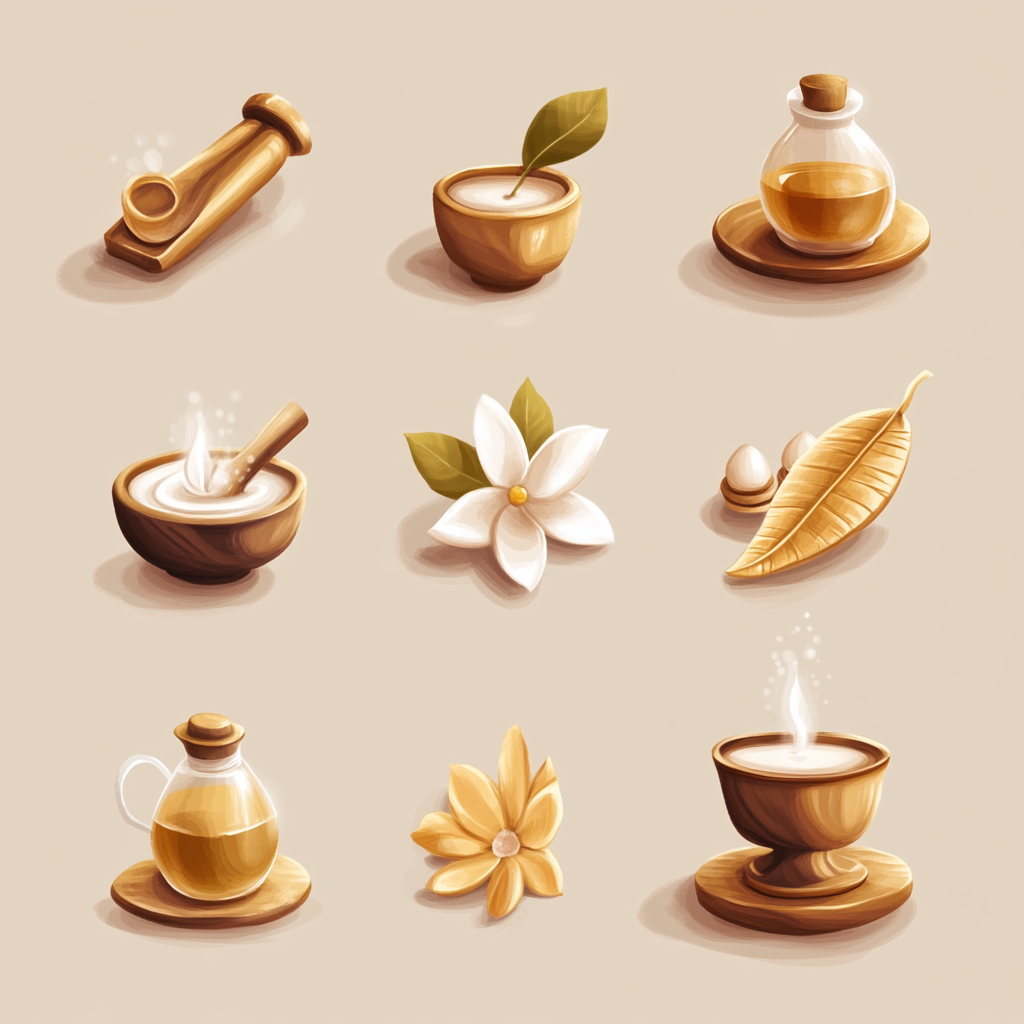 Premium clean icons for ayurvedic website in gold.