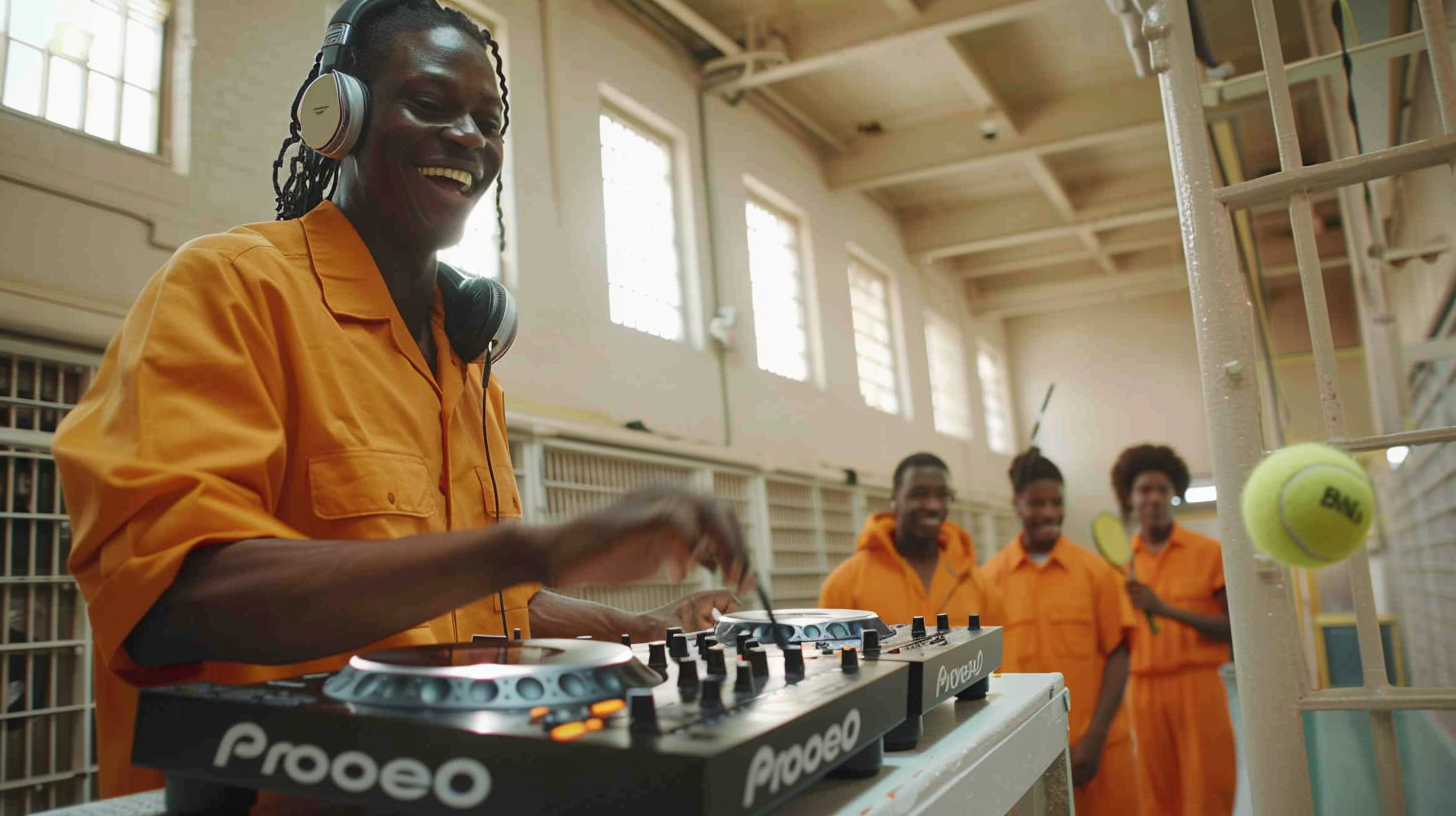 Prisoners DJing with CDJ 2000 in Cell