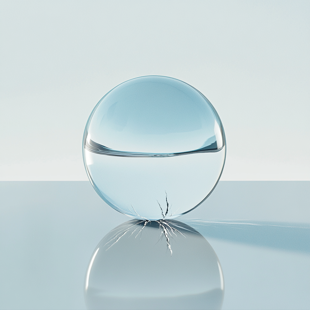 Pristine glass sphere with crack in soft colors aesthetic.