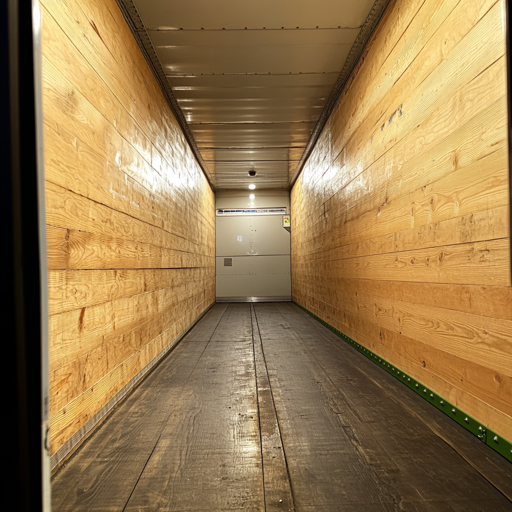 Produce boxes stacked near ceiling in box truck.