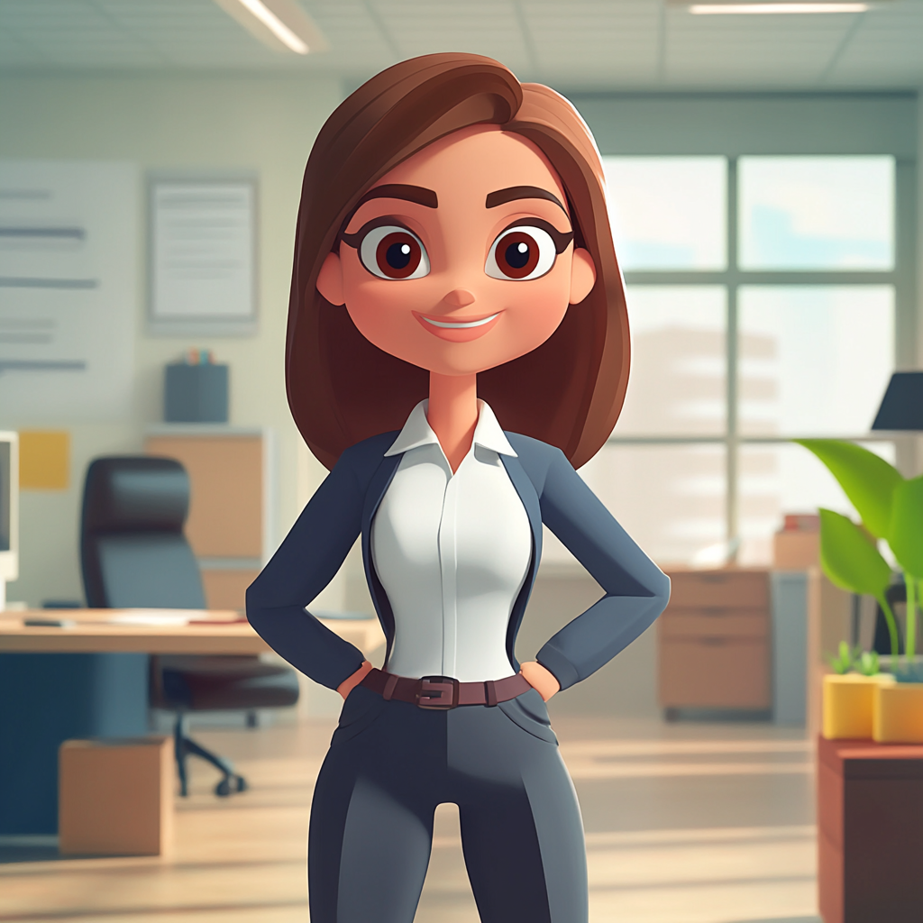 Professional 3D cartoon people presenting skills in office.