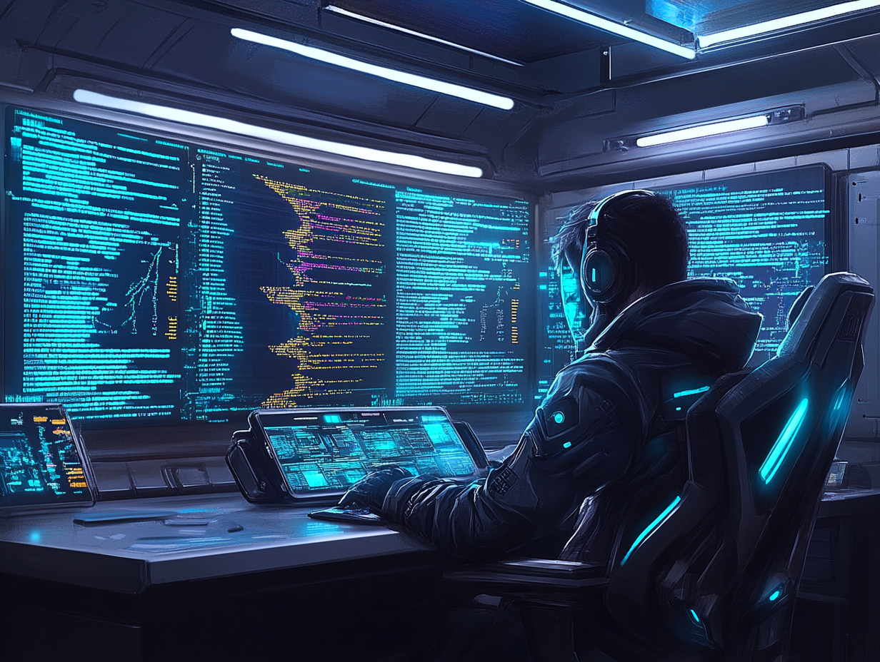 Professional Coder in High-Tech Futuristic Office