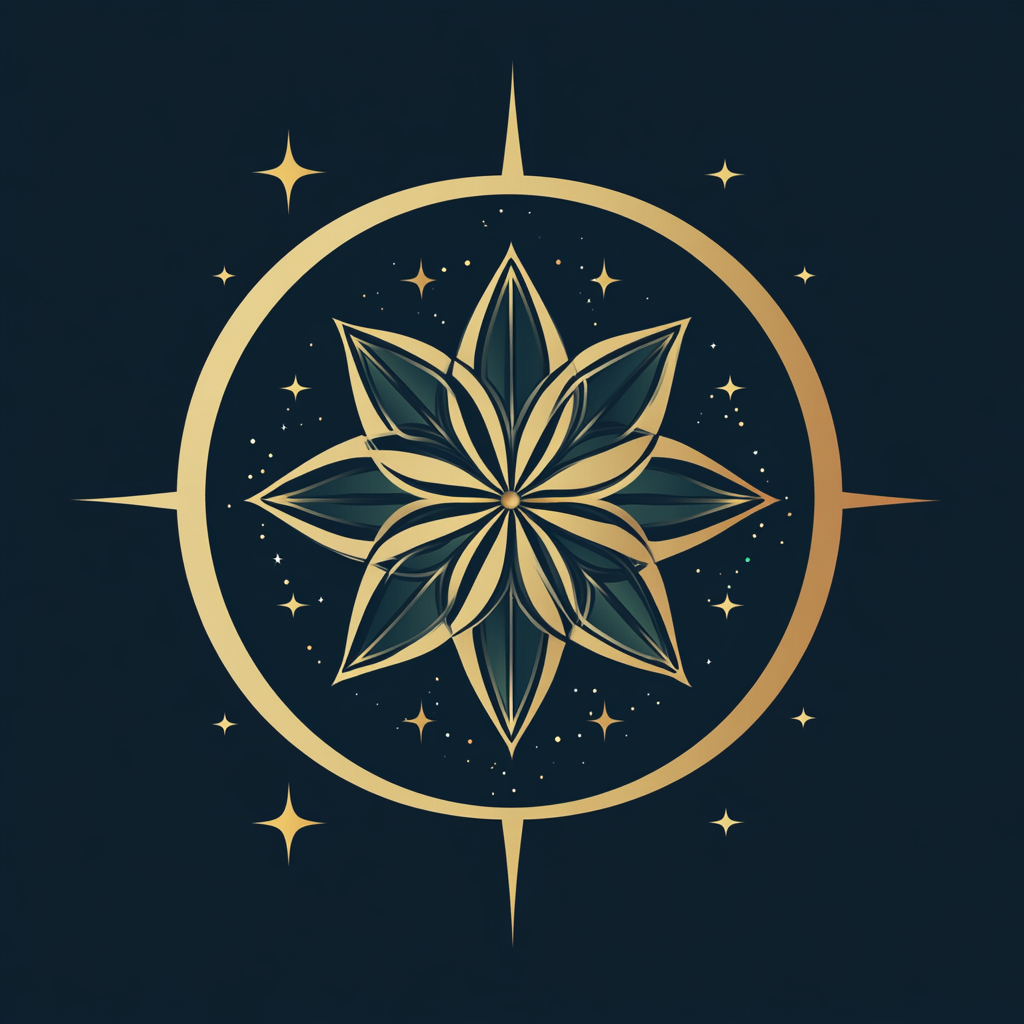 Professional Logo for Therapy Center: Flower of Life, Sun, Moon, Willow, Water Lily, Stars