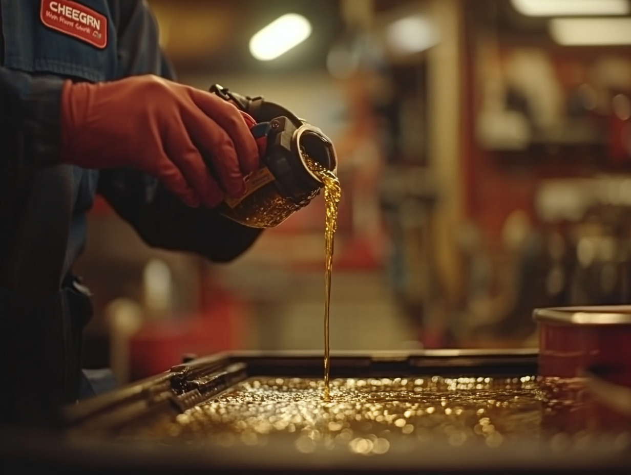 Professional Mechanic Changing Oil in Modern Garage