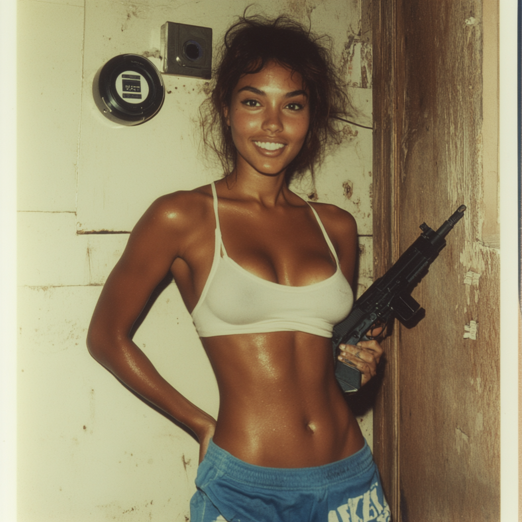 Professional Mixed Race Woman Smiling with Gun 