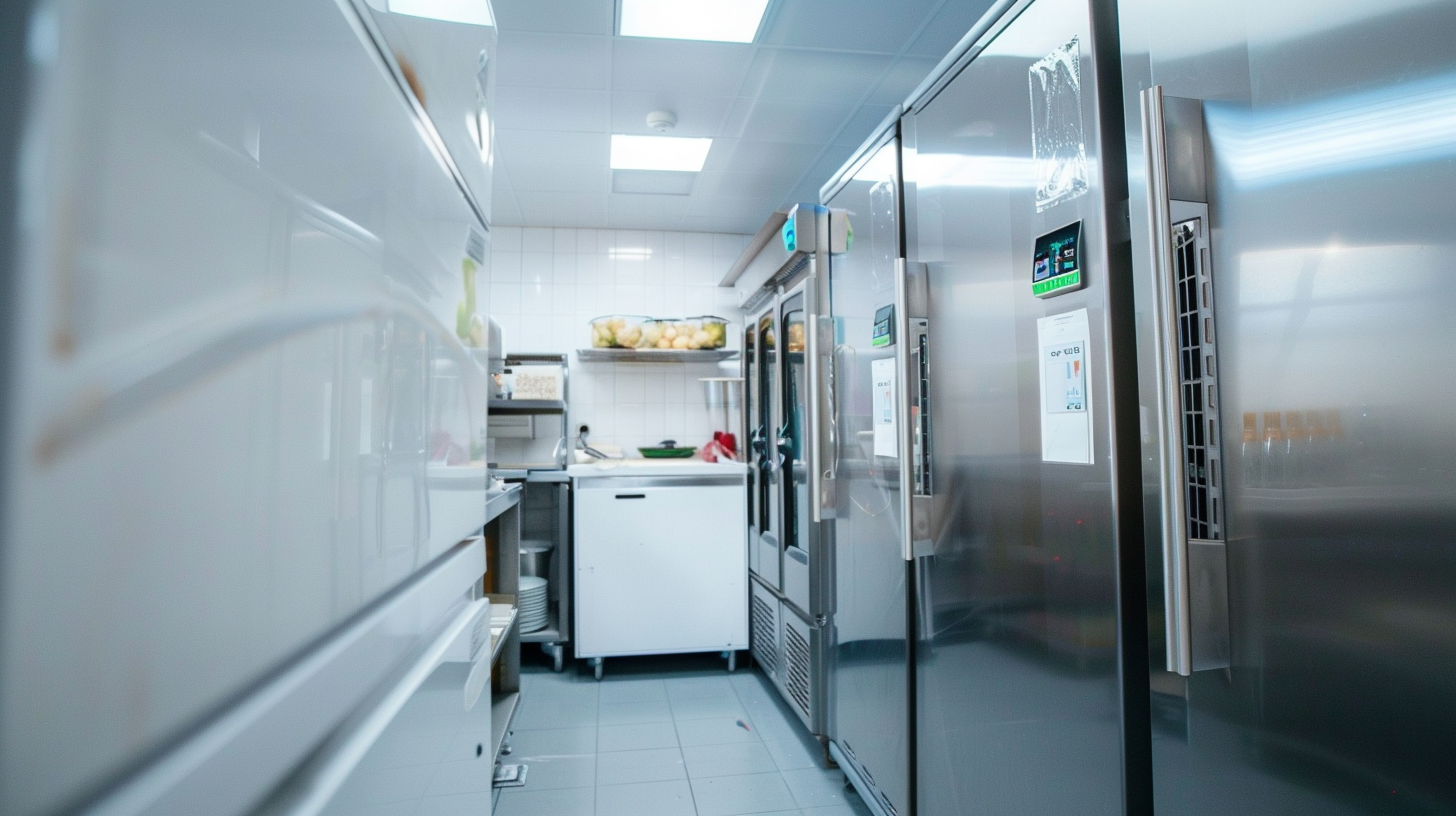 Professional Restaurant Kitchen: White, Clean, Big Fridge