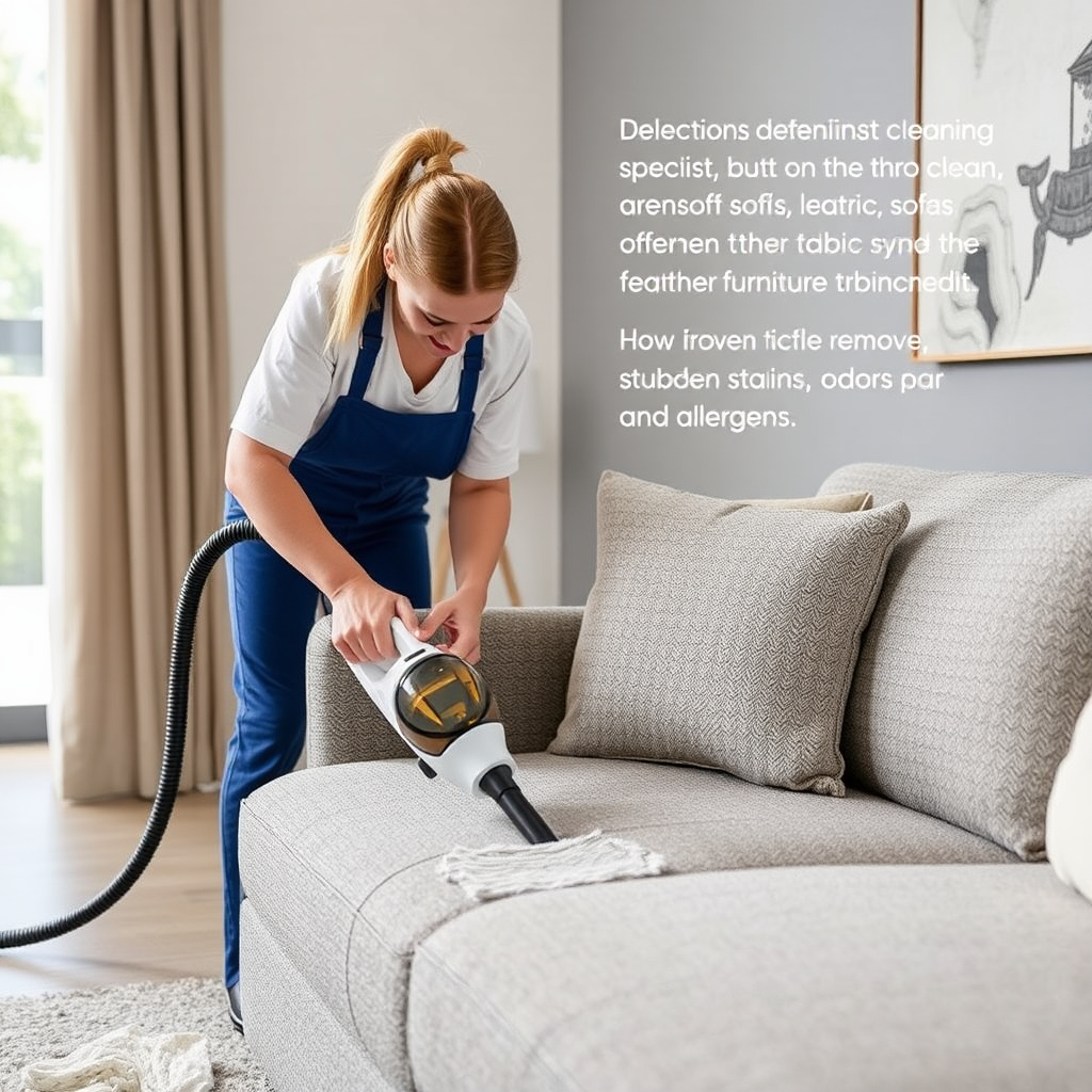 Professional cleans furniture with Sabrina mini extractor, safe and effective.