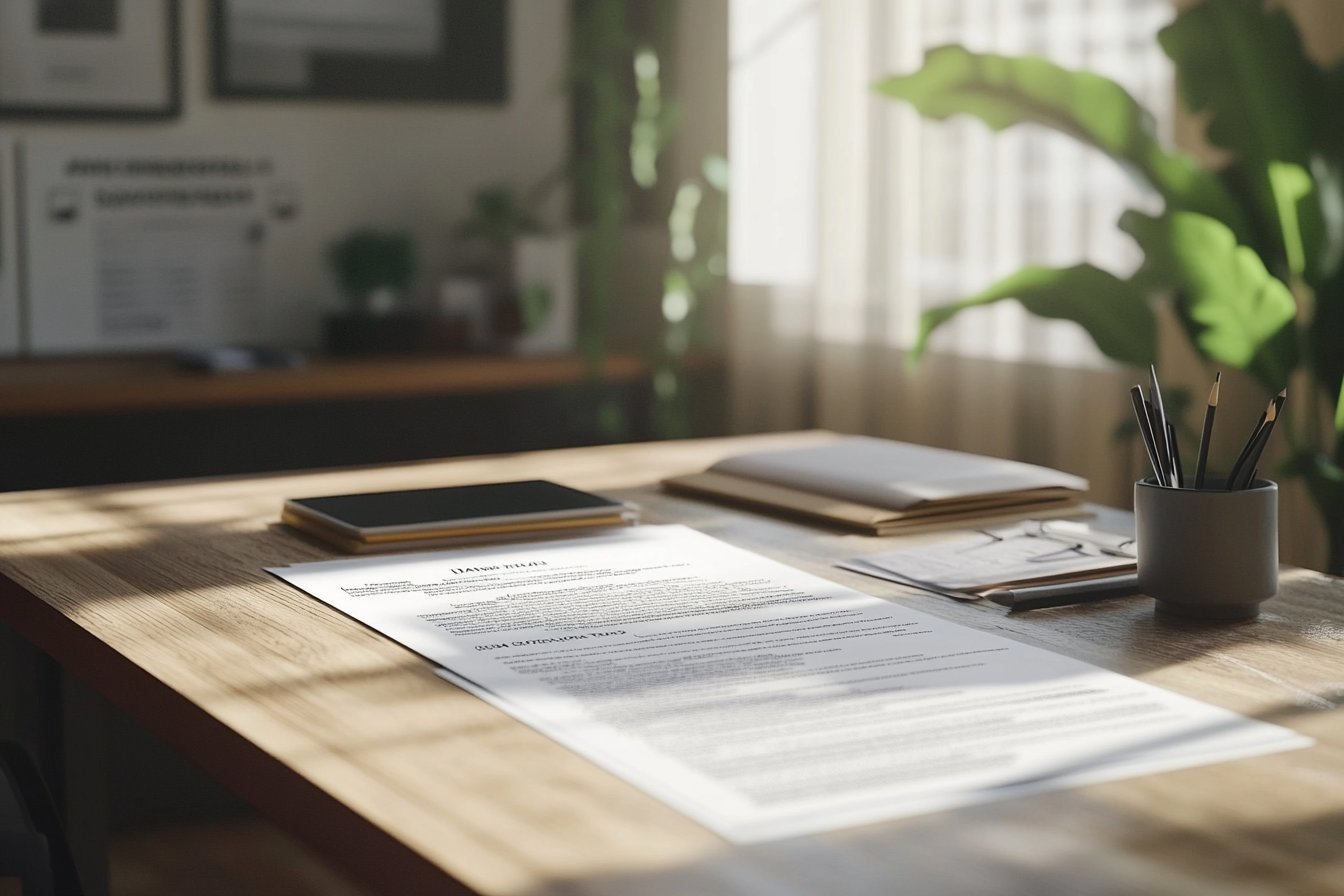 Professional contract on organized desk with clean decor