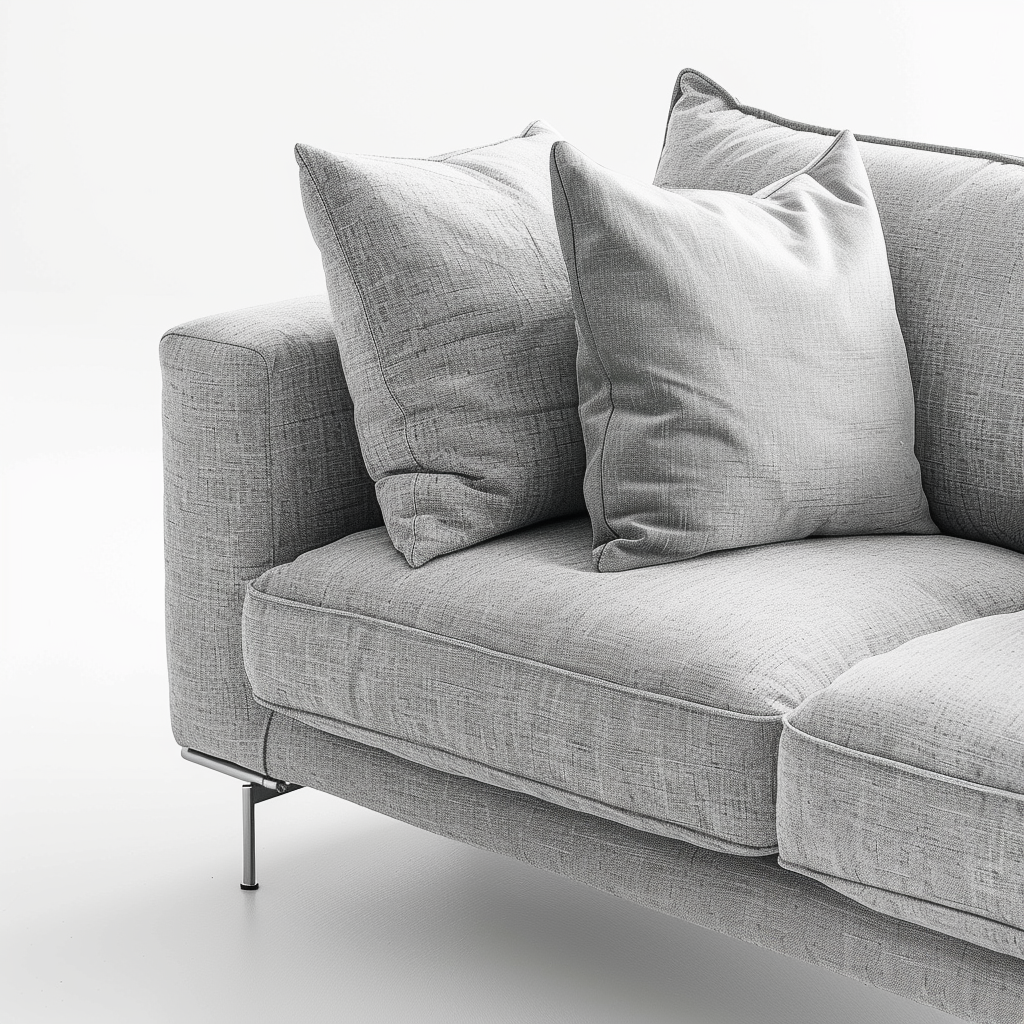 Professional photo of gray sofa on white background.