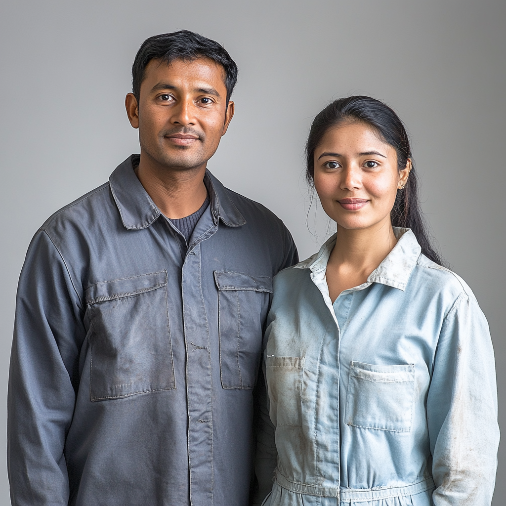 Professional studio portrait of Bangladeshi man and Asian woman.