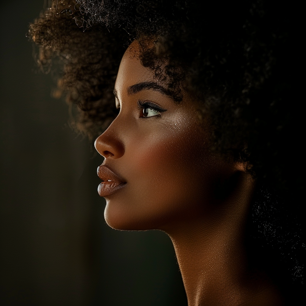 Profile of a woman with flawless skin and hair