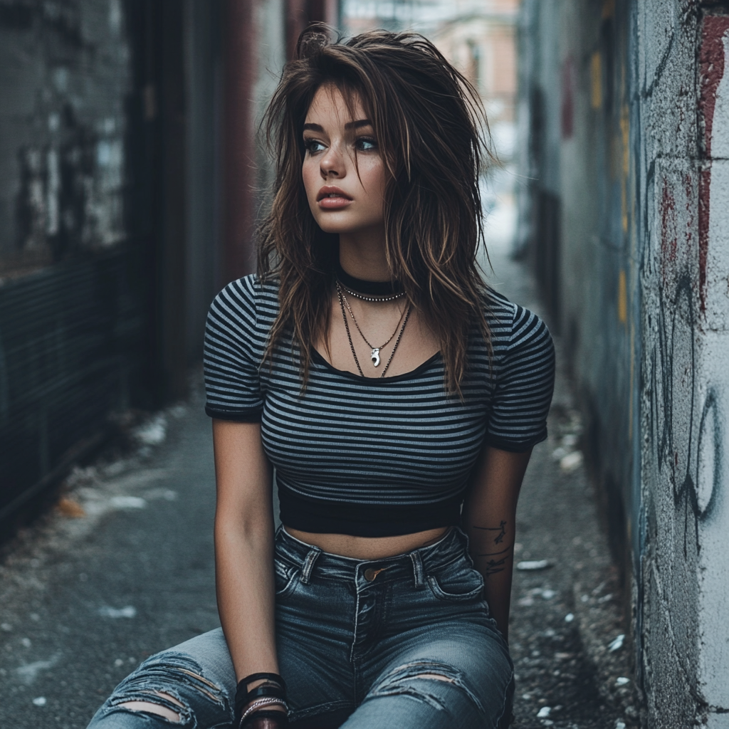 Profile picture with empty streets, unamused expression, spiky hair.