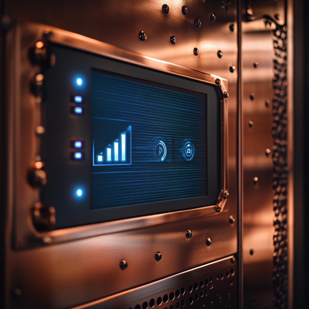 Progress Bar on Copper Machine Panel in Blue Light