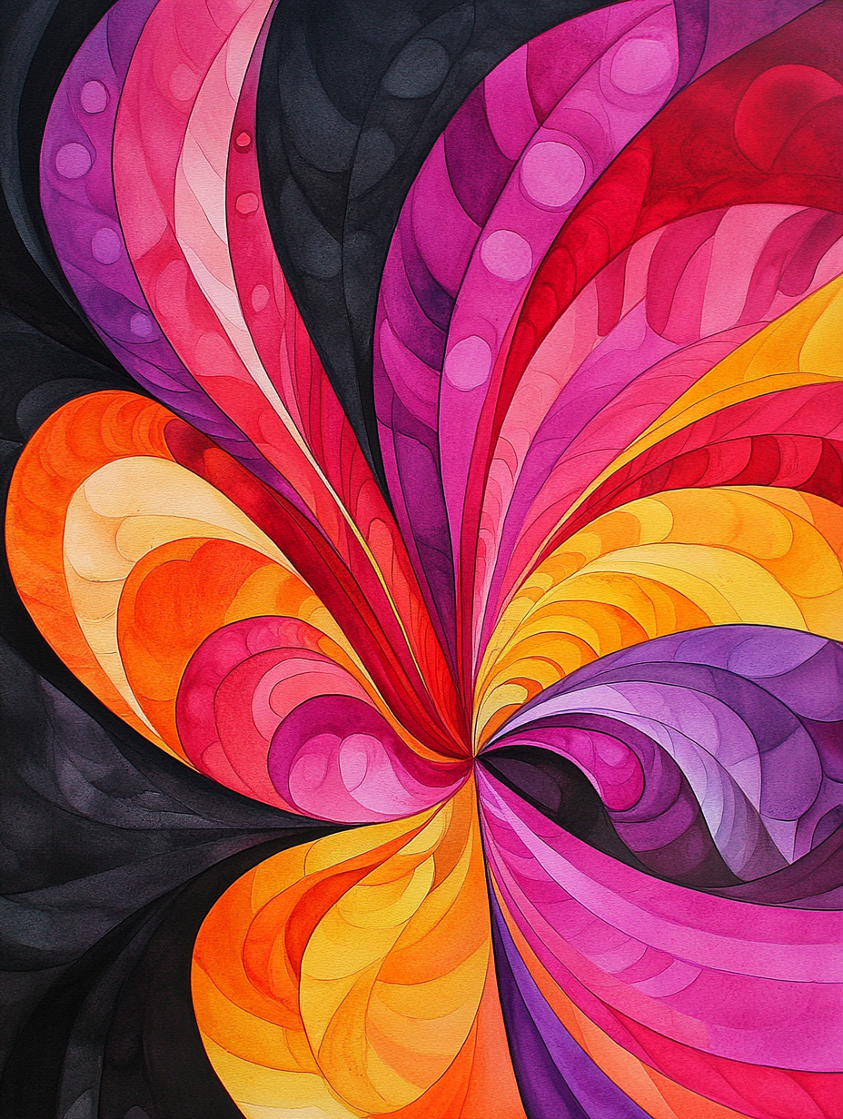 Psychedelic watercolor painting with bold contrasting feminine colors.