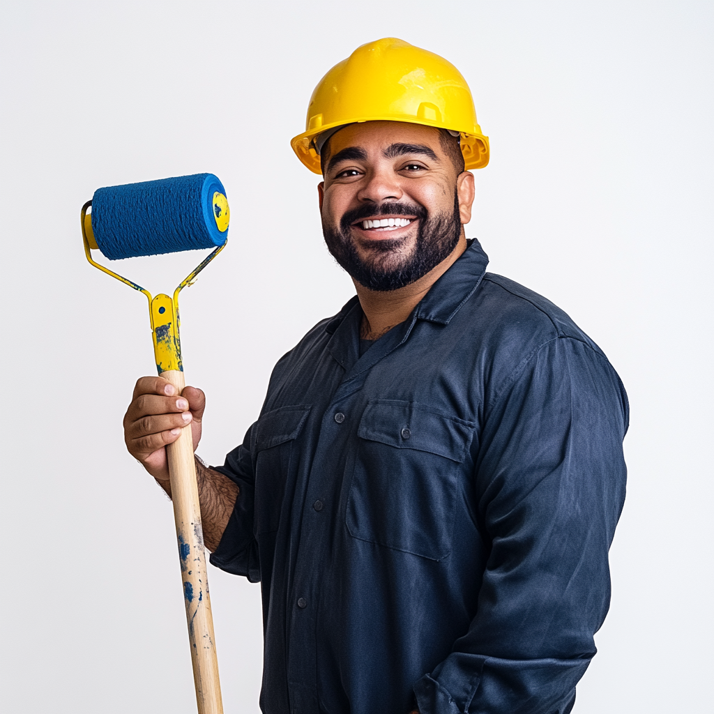 Puerto Rican man poses with paint roller happily