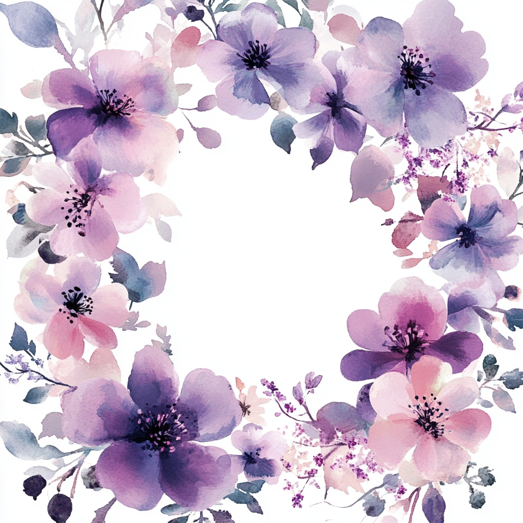 Purple and pink flower gradient; spiritual, sparkling watercolor design.